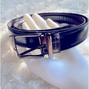 Perry Ellis Leather Reversible Belt Black Brown Portfolio Double Stitched
